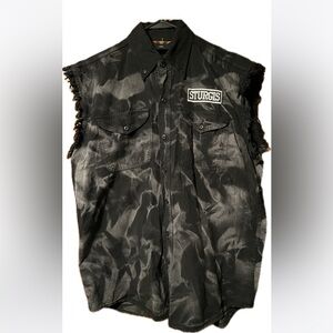 Mens’ Biker Wear Sleeveless  Button Down Shirt. Size L.